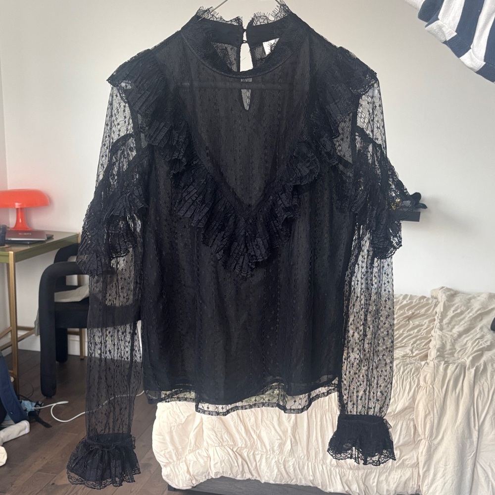 Chic Black Sheer Ruffle Blouse